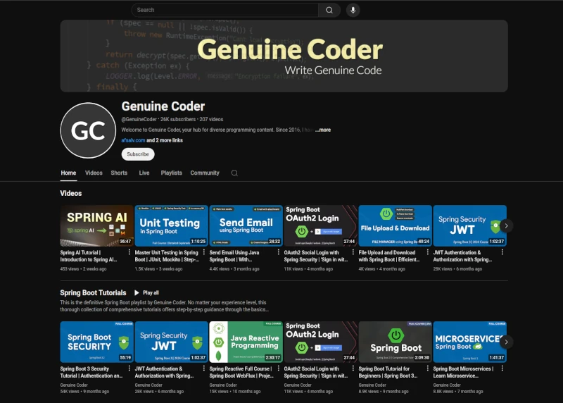 Genuine Coder YouTube Channel Screenshot